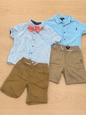 Light Blue Button-Front Shirt with Pink Bow Accent matching set